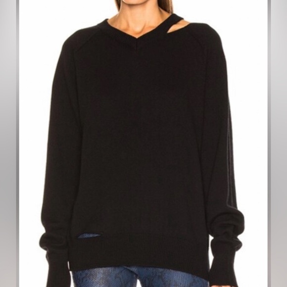 Helmut Lang slash v neck sweater cotton/ cashmere size large $450 distressed. - Picture 4 of 11